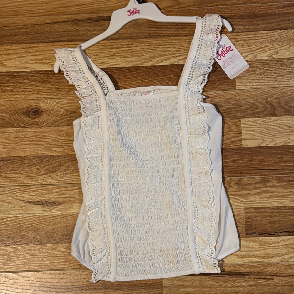 Justice Cream Smocked Ruffled Tank Top